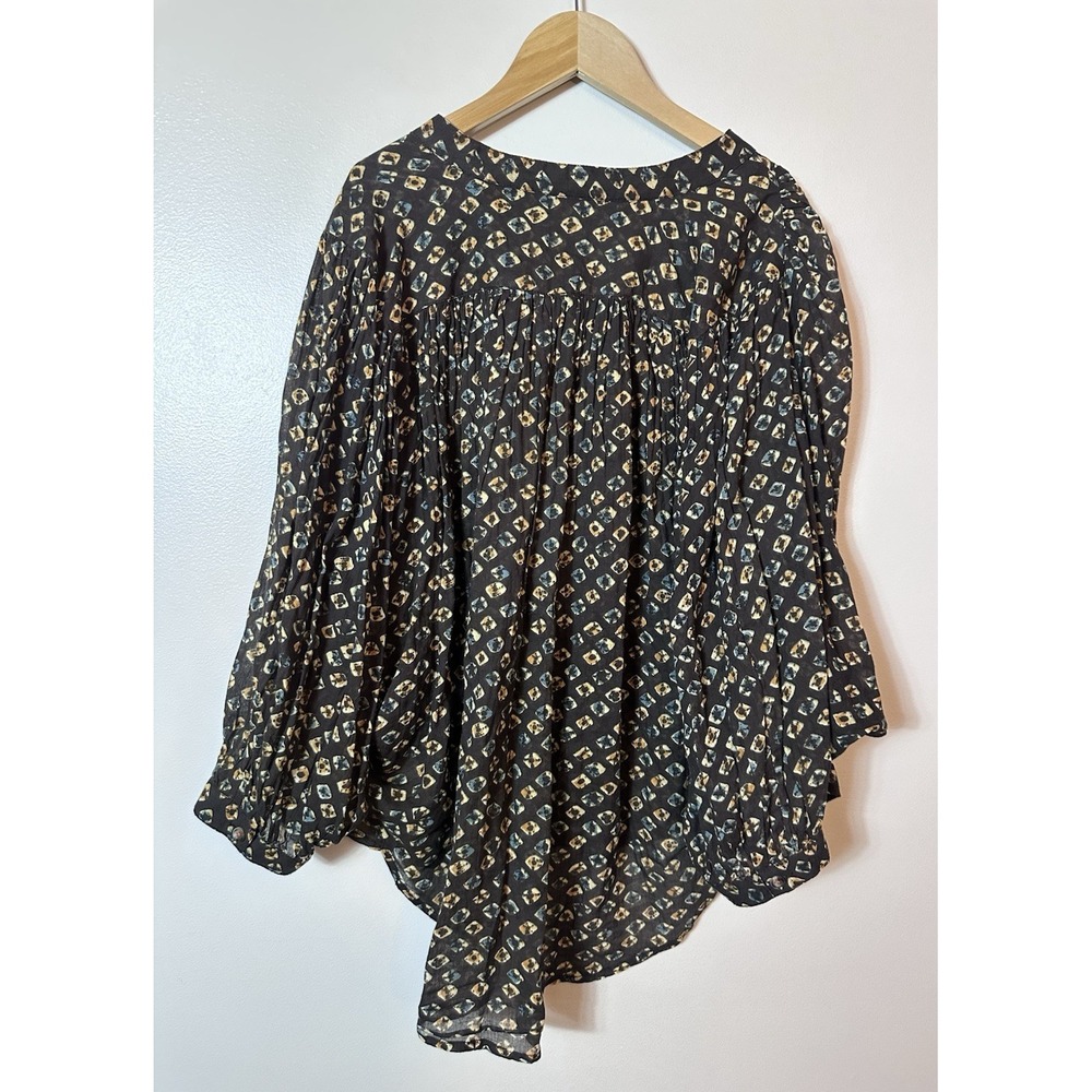 Anthropologie Top XS Pamela Brown Motif Long Sleeve Blouse Balloon Sleeves Boho - Picture 4 of 10